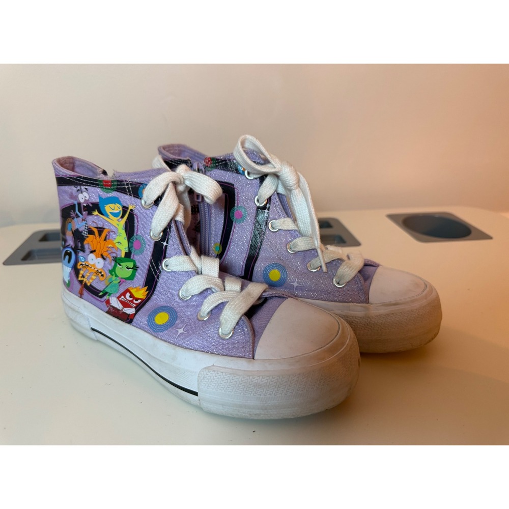 Disney Inside Out 2 High Top Sneakers Kids Size 2 Purple Glitter Side Zip Shoes